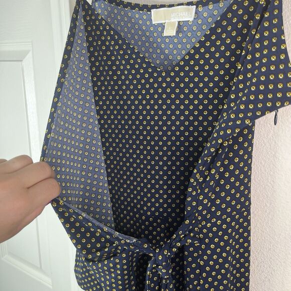 Michael Michael Kors Jumpsuit Large Navy and Gold Geo Print Side-Tie Wide Leg L - Picture 9 of 14